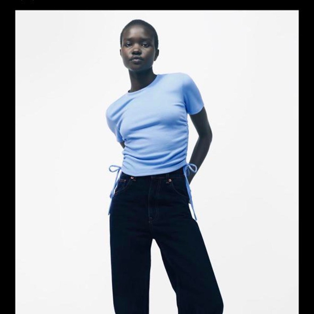Zara Light Blue Ruched Top - Picture 5 of 5